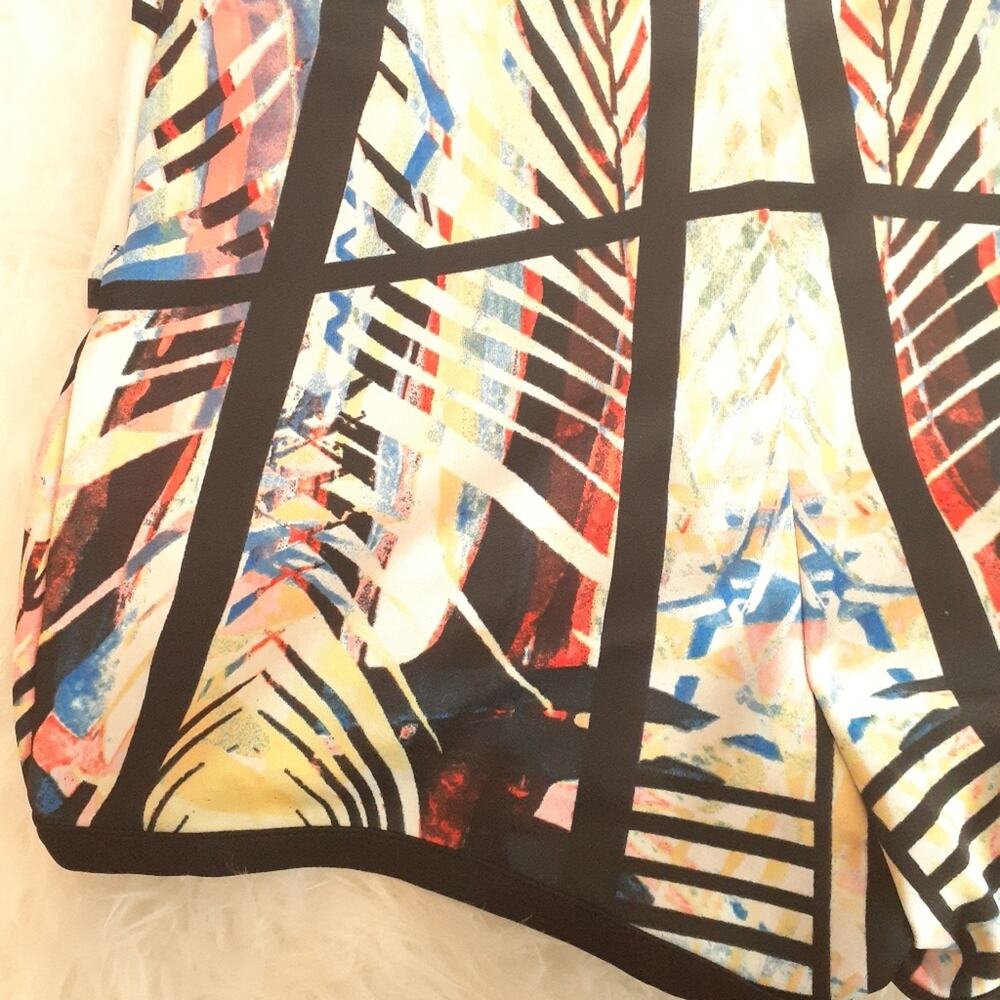 MATERIAL GIRL Geometric Multicolored Abstract Art Cage Shorts Festival Sz: L - Picture 10 of 12